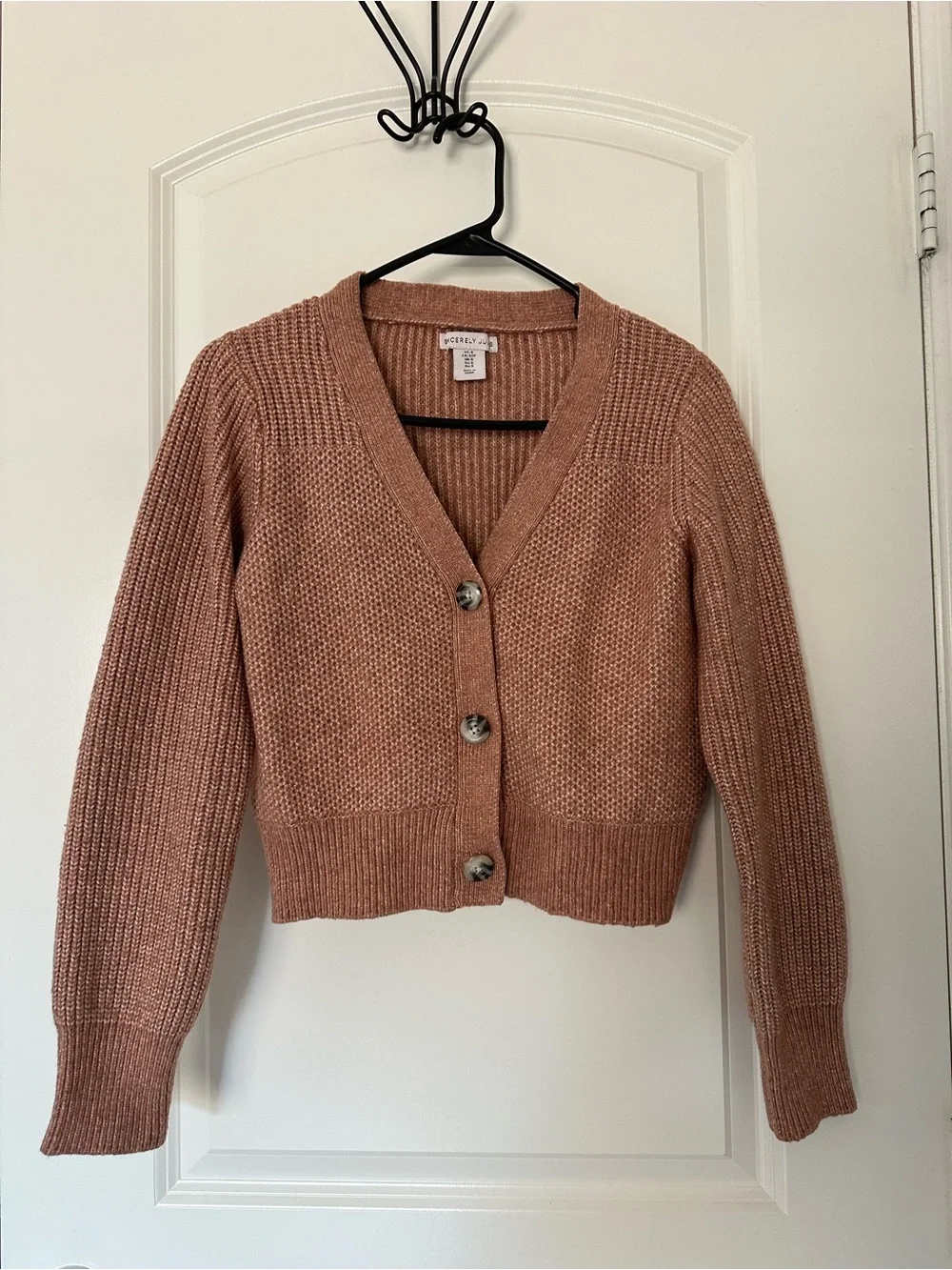 Dusty Pink Cropped V-Neck Button Cardigan Sweater